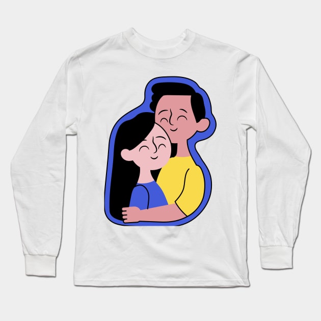 Cute hugging couple sticker Long Sleeve T-Shirt by Designs by dreamer